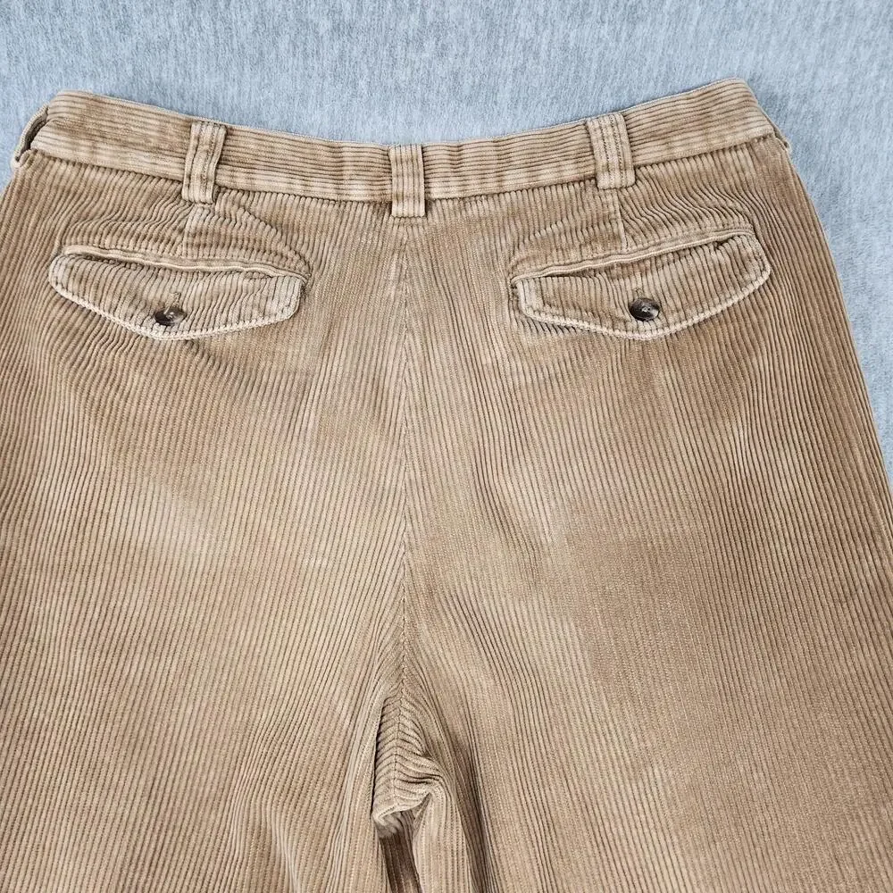 LL Bean Corduroy Pants Mens 35 (35x30) Tan Classic Fit Pleated Front Wide Wale